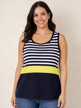 BELLDINI Blue and White Nautical Striped Sleeveless Knit Tank Size 0X NWOT